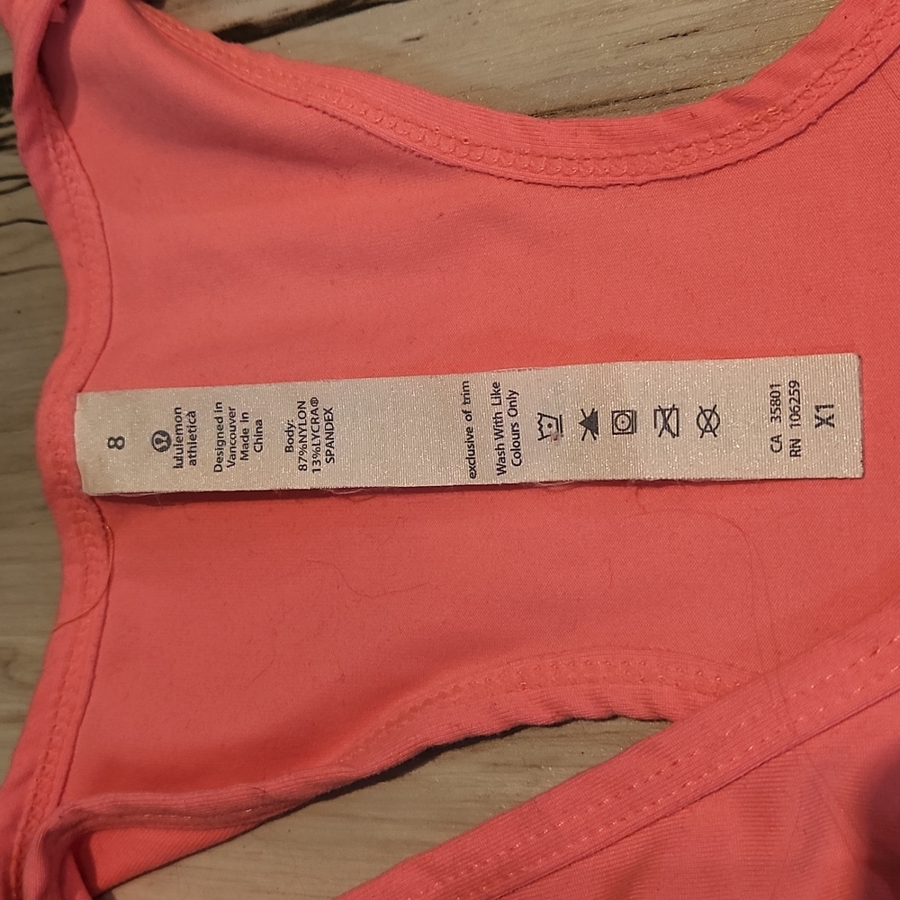 Lululemon Tank Top Racerback Size 8 Bright Coral Top *Has small stain* - Picture 2 of 5